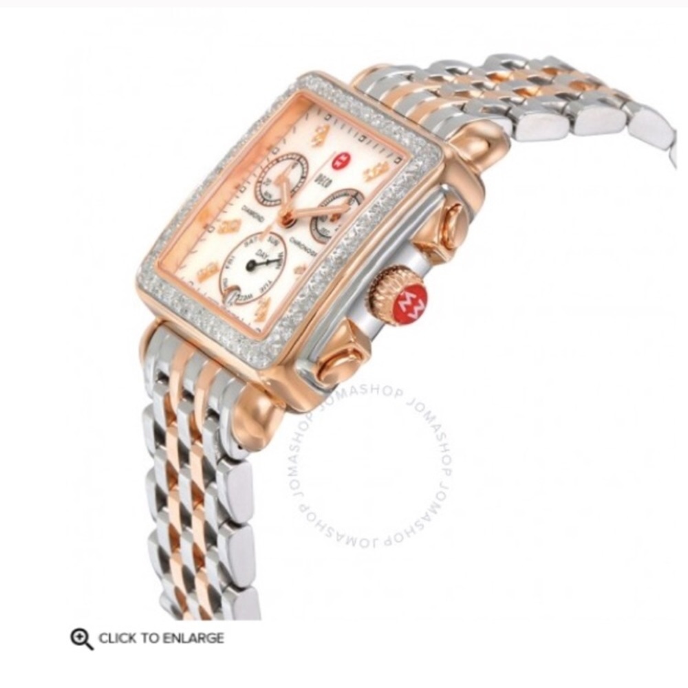 Michele deco diamond two tone rose gold watch